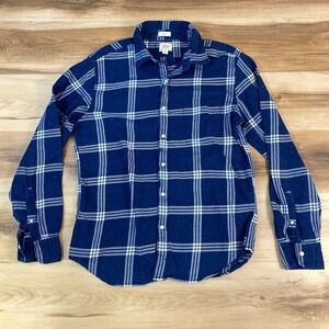 J.Crew Plaid Shirt Mens Large Slim Fit Cotton Blend Navy Blue Heritage Casual